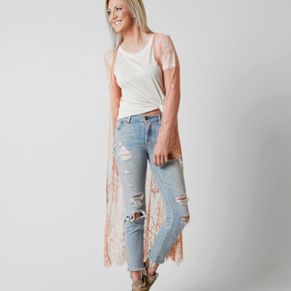 Hyfve Salmon Pink Eyelash Flyaway Lace Kimono / Cover-up MEDIUM